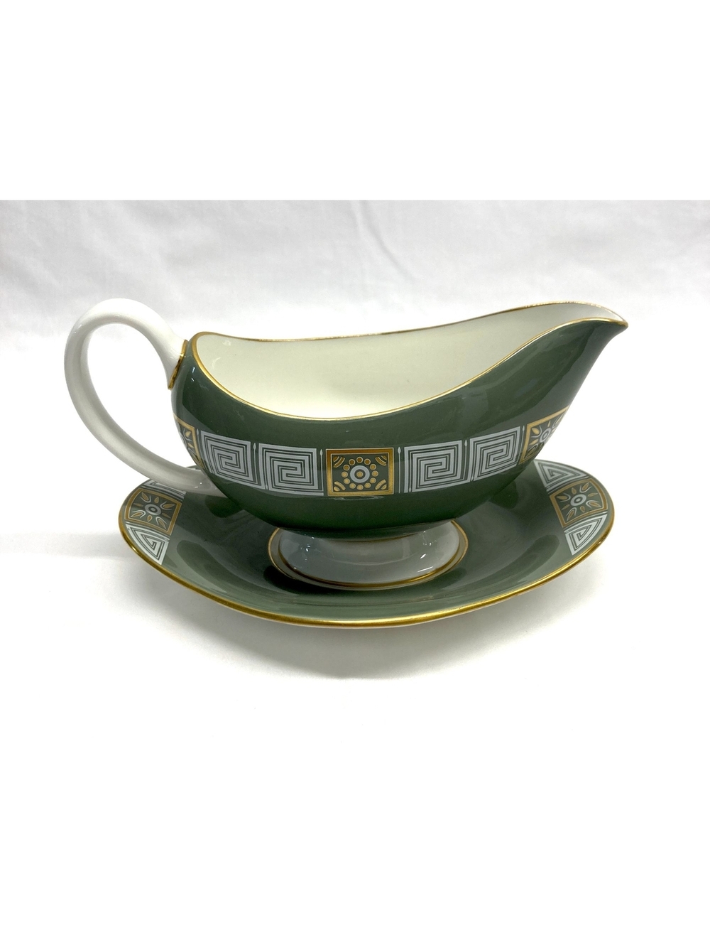 Wedgwood Green Asia Gravy/Sauce Boat w/ Under Plate